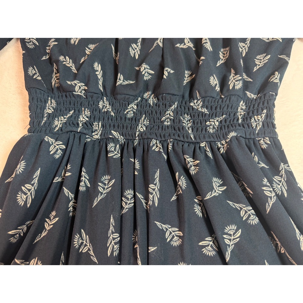 Knox Rose Navy Blue Floral Smocked Waist Maxi Dress Womens XS Long Sleeve Boho - Picture 8 of 9